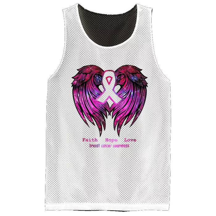 Faith Hope Love Wings Breast Cancer Awareness Back Mesh Reversible Basketball Jersey Tank