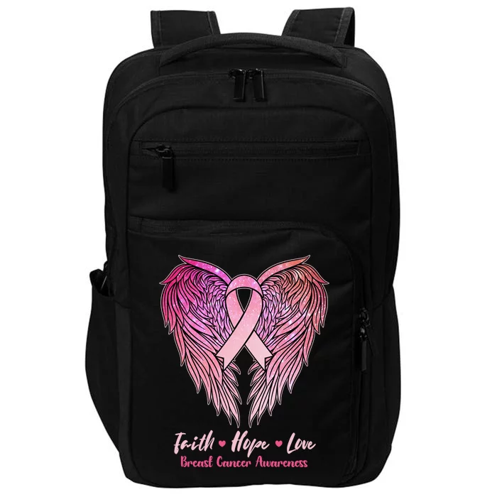 Faith Hope Love Breast Cancer Awareness Winged Pink Ribbon Impact Tech Backpack