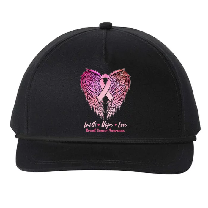 Faith Hope Love Breast Cancer Awareness Winged Pink Ribbon Snapback Five-Panel Rope Hat