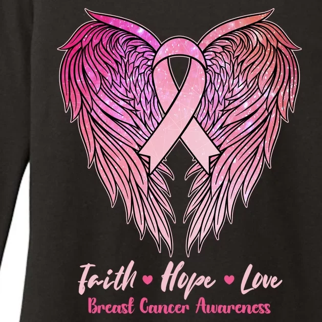 Faith Hope Love Breast Cancer Awareness Winged Pink Ribbon Womens CVC Long Sleeve Shirt