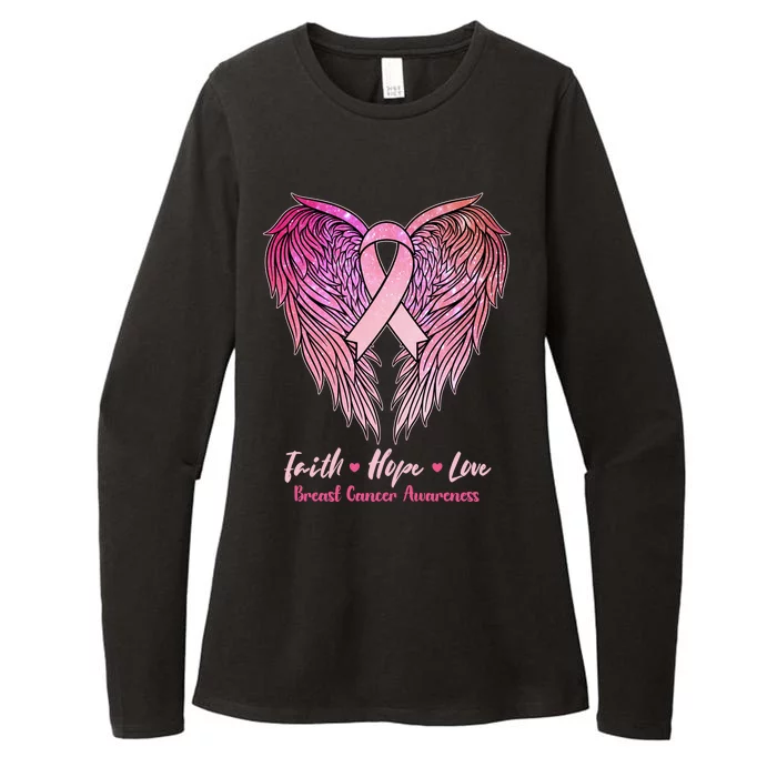 Faith Hope Love Breast Cancer Awareness Winged Pink Ribbon Womens CVC Long Sleeve Shirt