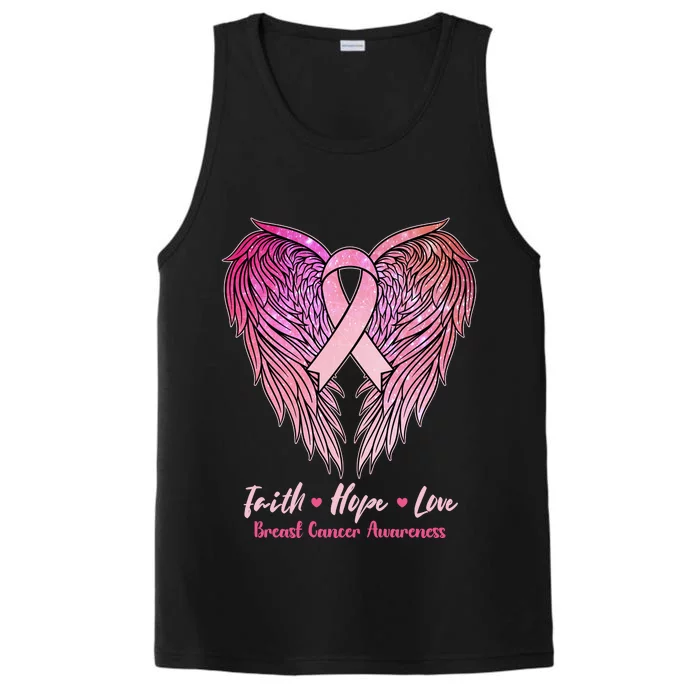 Faith Hope Love Breast Cancer Awareness Winged Pink Ribbon Performance Tank