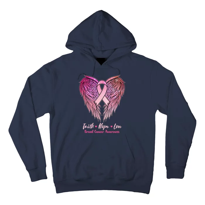 Faith Hope Love Breast Cancer Awareness Winged Pink Ribbon Hoodie