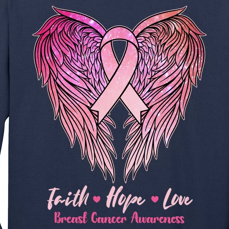 Faith Hope Love Breast Cancer Awareness Winged Pink Ribbon Long Sleeve Shirt