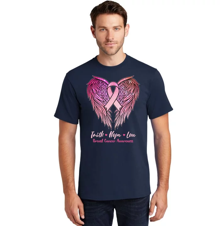 Faith Hope Love Breast Cancer Awareness Winged Pink Ribbon Tall T-Shirt