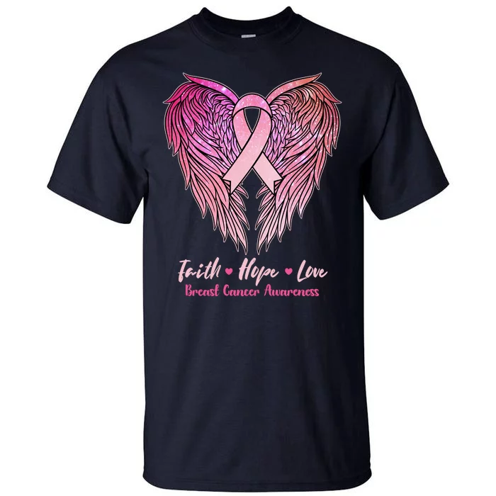 Faith Hope Love Breast Cancer Awareness Winged Pink Ribbon Tall T-Shirt