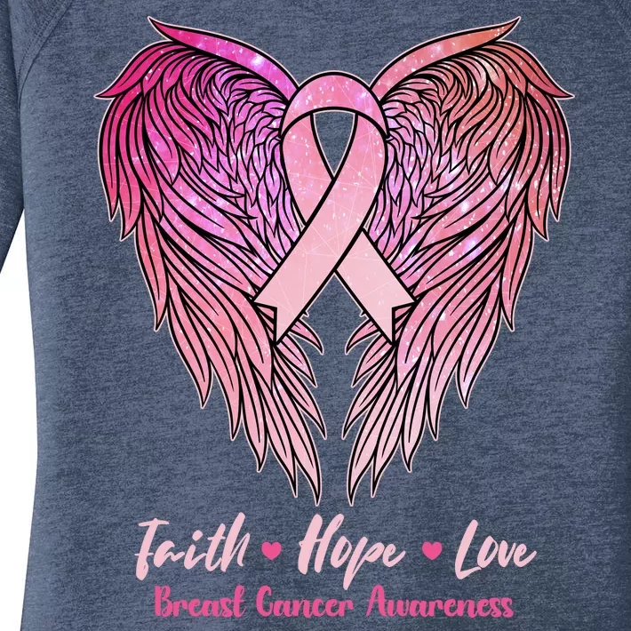 Faith Hope Love Breast Cancer Awareness Winged Pink Ribbon Women's Perfect Tri Tunic Long Sleeve Shirt