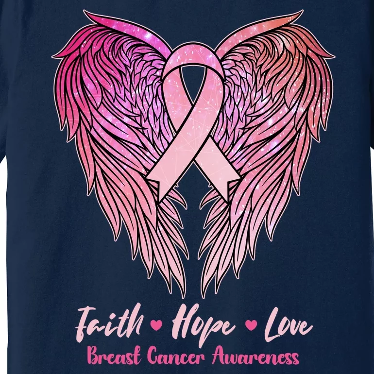 Faith Hope Love Breast Cancer Awareness Winged Pink Ribbon Premium T-Shirt