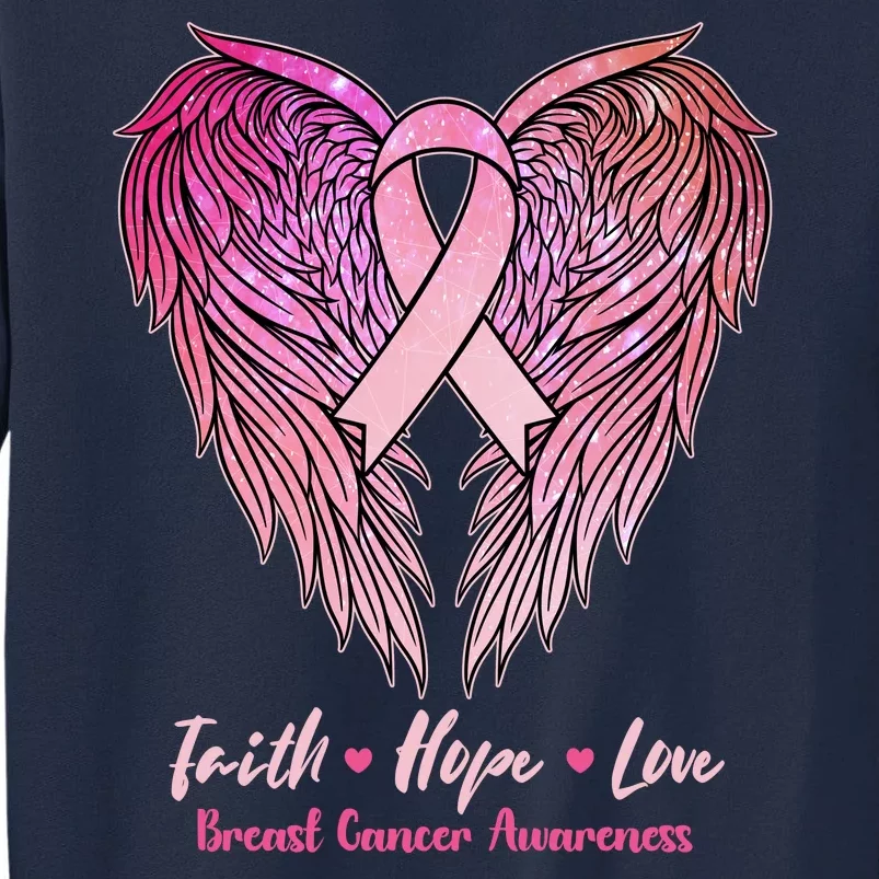 Faith Hope Love Breast Cancer Awareness Winged Pink Ribbon Tall Sweatshirt