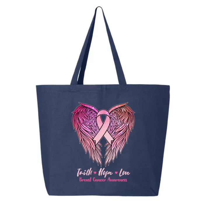 Faith Hope Love Breast Cancer Awareness Winged Pink Ribbon 25L Jumbo Tote