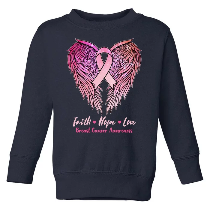 Faith Hope Love Breast Cancer Awareness Winged Pink Ribbon Toddler Sweatshirt