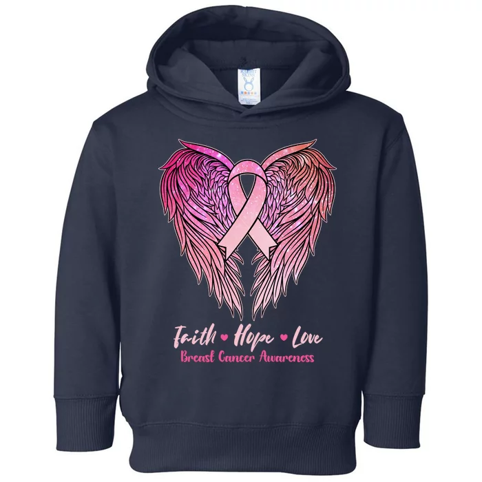 Faith Hope Love Breast Cancer Awareness Winged Pink Ribbon Toddler Hoodie