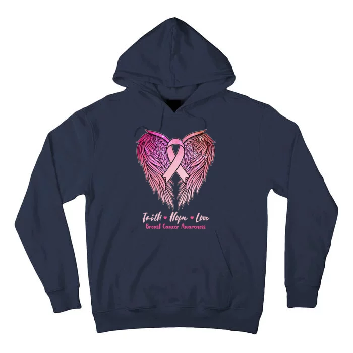 Faith Hope Love Breast Cancer Awareness Winged Pink Ribbon Tall Hoodie