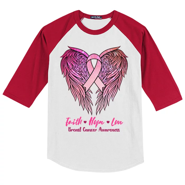 Faith Hope Love Breast Cancer Awareness Winged Pink Ribbon Kids Colorblock Raglan Jersey