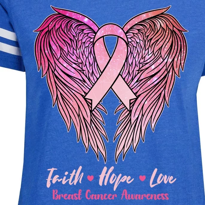 Faith Hope Love Breast Cancer Awareness Winged Pink Ribbon Enza Ladies Jersey Football T-Shirt