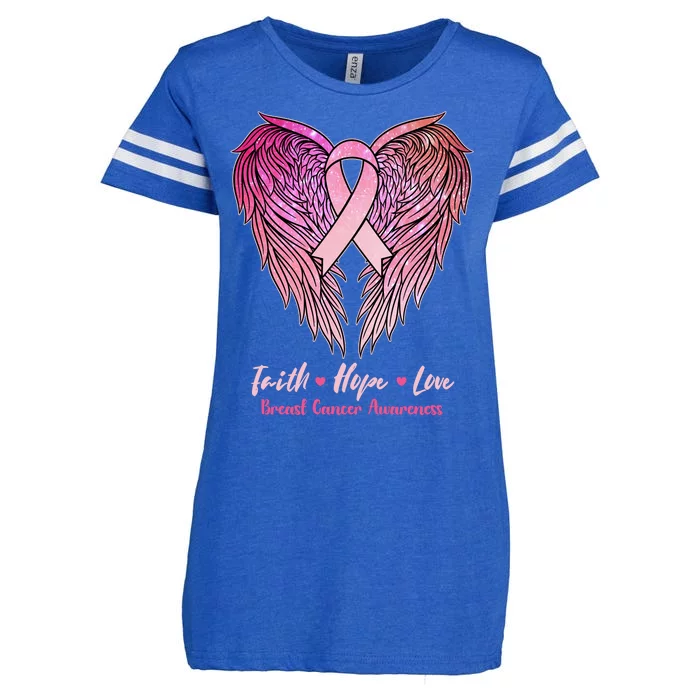 Faith Hope Love Breast Cancer Awareness Winged Pink Ribbon Enza Ladies Jersey Football T-Shirt