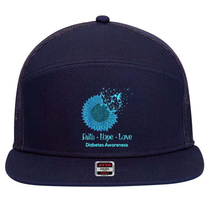 Faith Hope Love Diabetes Awareness Sunflower Blue Month 7 Panel Mesh Trucker Snapback Hat