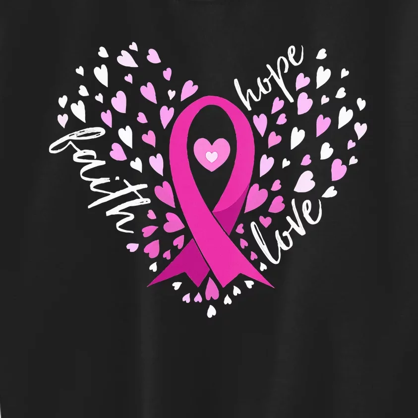 Faith Hope Love Breast Cancer Awareness Pink Ribbon Warrior Kids Sweatshirt