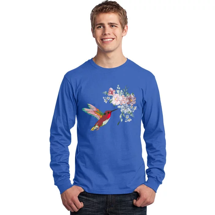 Flowers Hummingbird Lover Vintage Nature Hummingbird Cool Gift Tall Long Sleeve T-Shirt