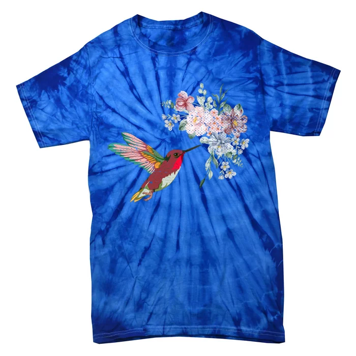 Flowers Hummingbird Lover Vintage Nature Hummingbird Cool Gift Tie-Dye T-Shirt