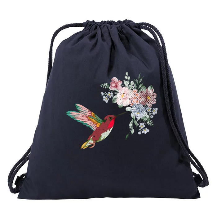 Flowers Hummingbird Lover Vintage Nature Hummingbird Cool Gift Drawstring Bag