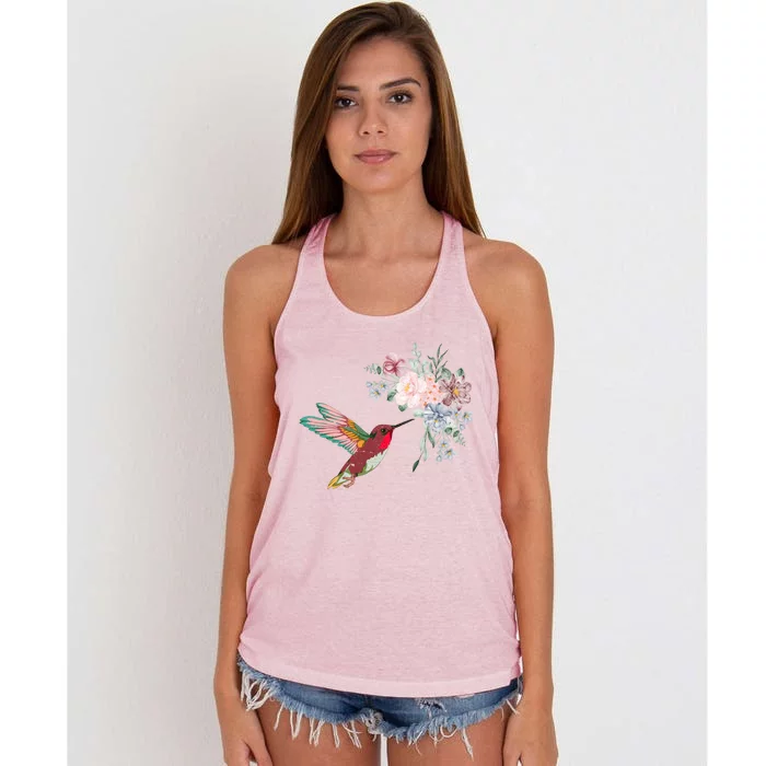 Flowers Hummingbird Lover Vintage Nature Hummingbird Cool Gift Women's Knotted Racerback Tank