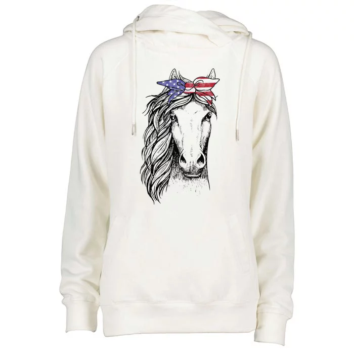 funny Horse Lovers Clothes with Bandana Womens Funnel Neck Pullover Hood