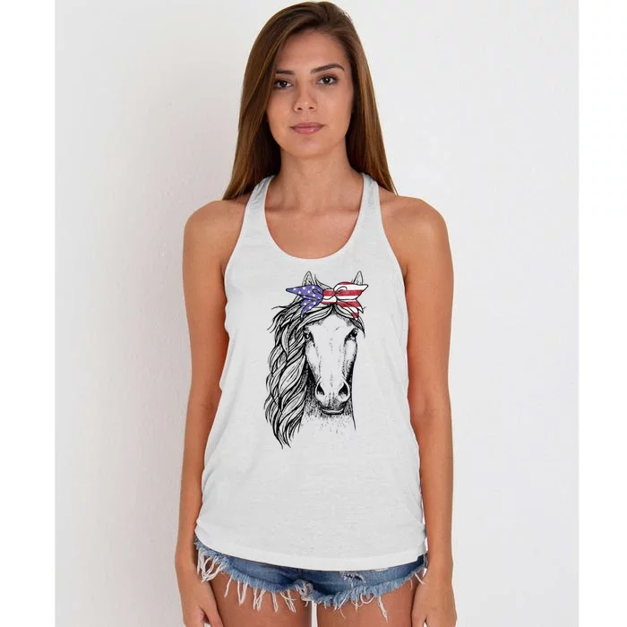 funny Horse Lovers Clothes with Bandana Women's Knotted Racerback Tank