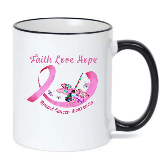 Faith Hope Love Dragonfly Pink Ribbon Breast Cancer Gift Cute Gift Black Color Changing Mug