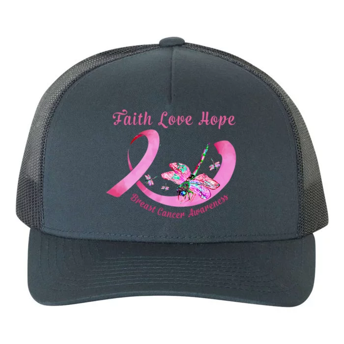 Faith Hope Love Dragonfly Pink Ribbon Breast Cancer Gift Cute Gift Yupoong Adult 5-Panel Trucker Hat