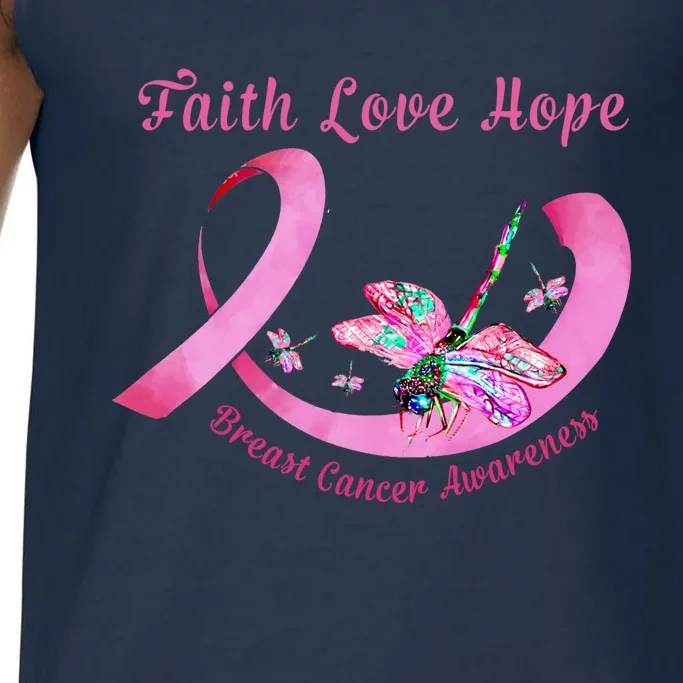 Faith Hope Love Dragonfly Pink Ribbon Breast Cancer Gift Cute Gift Comfort Colors® Tank Top