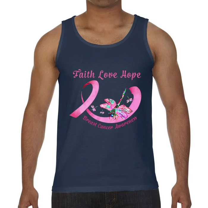 Faith Hope Love Dragonfly Pink Ribbon Breast Cancer Gift Cute Gift Comfort Colors® Tank Top