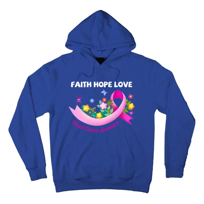 Faith Hope Love Flower Pink Ribbon Breast Cancer Gift Cute Gift Tall Hoodie