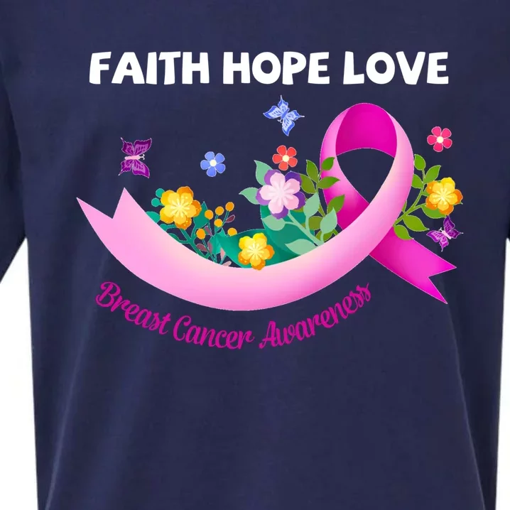 Faith Hope Love Flower Pink Ribbon Breast Cancer Gift Cute Gift Sueded Cloud Jersey T-Shirt