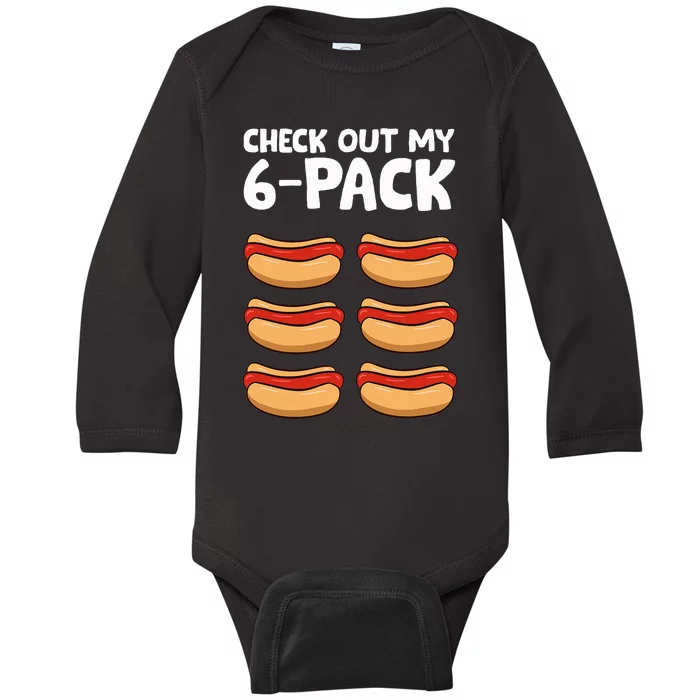 Funny Hotdog Lover Check Out My 6 Pack Hot Dog Baby Long Sleeve Bodysuit