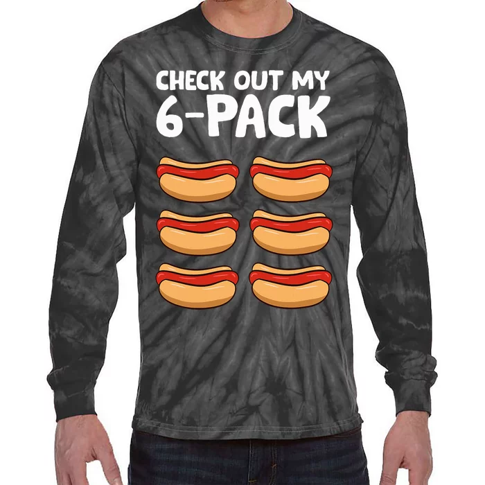 Funny Hotdog Lover Check Out My 6 Pack Hot Dog Tie-Dye Long Sleeve Shirt