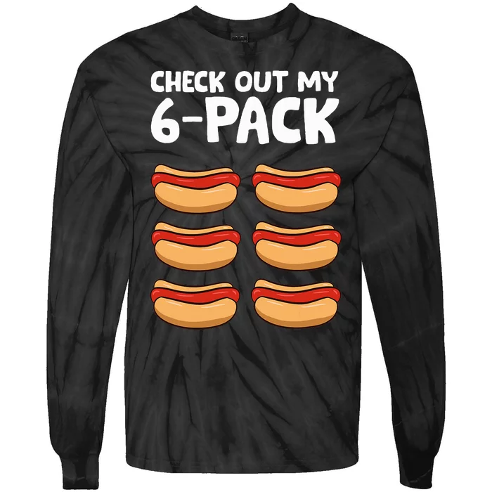 Funny Hotdog Lover Check Out My 6 Pack Hot Dog Tie-Dye Long Sleeve Shirt