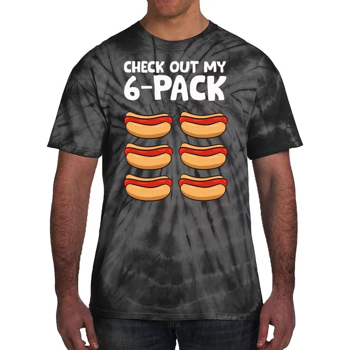 Funny Hotdog Lover Check Out My 6 Pack Hot Dog Tie-Dye T-Shirt