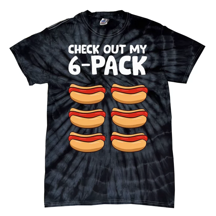 Funny Hotdog Lover Check Out My 6 Pack Hot Dog Tie-Dye T-Shirt