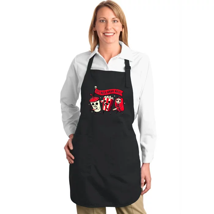 Funny Halloween Let's Watch Horror Movies Theater Food Full-Length Apron With Pocket