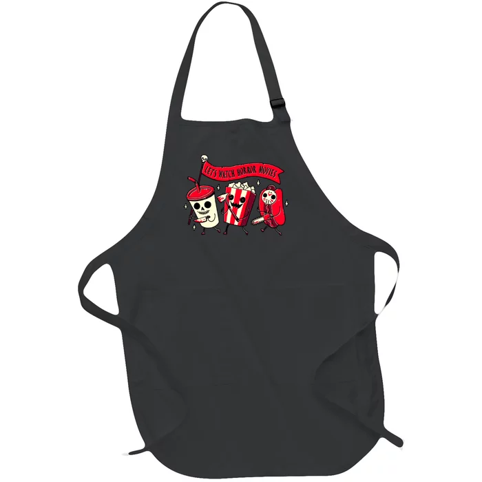 Funny Halloween Let's Watch Horror Movies Theater Food Full-Length Apron With Pocket