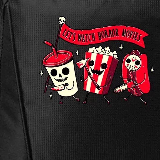 Funny Halloween Let's Watch Horror Movies Theater Food City Backpack