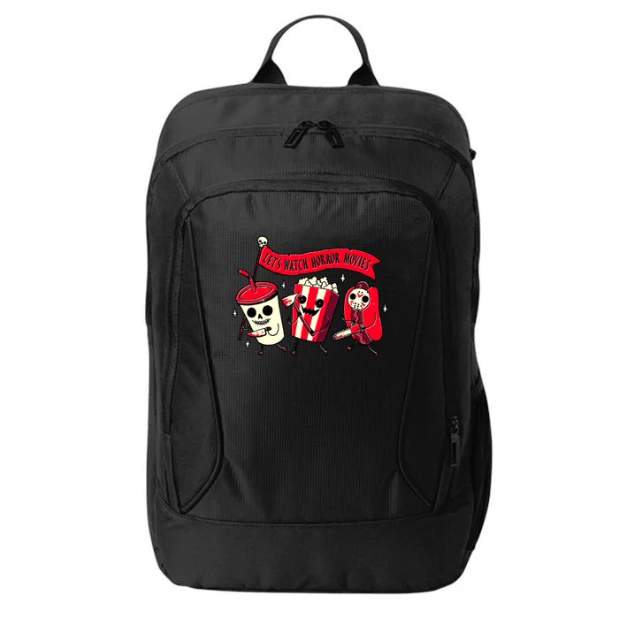 Funny Halloween Let's Watch Horror Movies Theater Food City Backpack