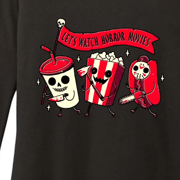 Funny Halloween Let's Watch Horror Movies Theater Food Womens CVC Long Sleeve Shirt