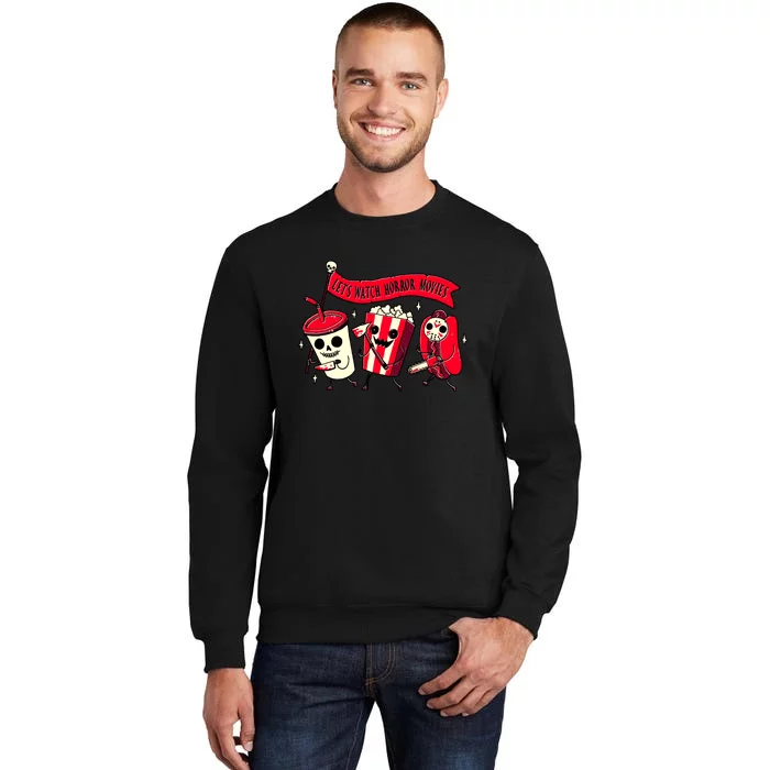 Funny Halloween Let's Watch Horror Movies Theater Food Tall Sweatshirt