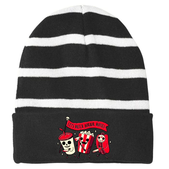 Funny Halloween Let's Watch Horror Movies Theater Food Striped Beanie with Solid Band