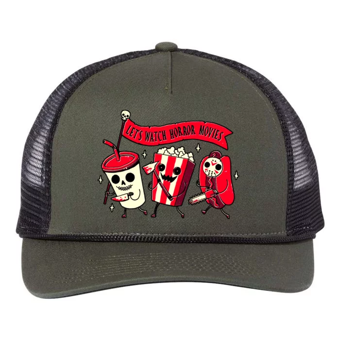 Funny Halloween Let's Watch Horror Movies Theater Food Retro Rope Trucker Hat Cap