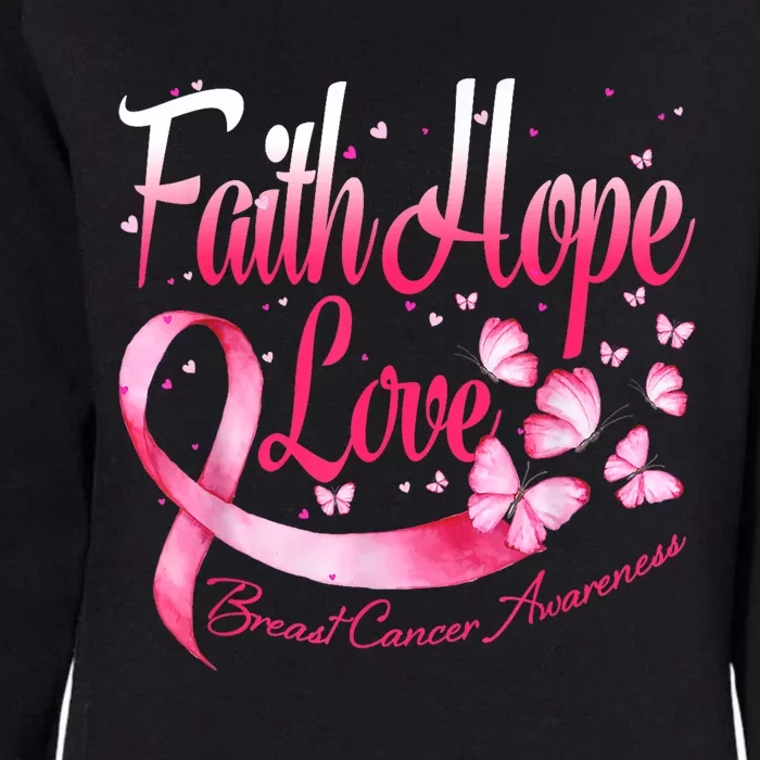 Faith Hope Love Breast Cancer Awareness Butterfly Womens California Wash Sweatshirt