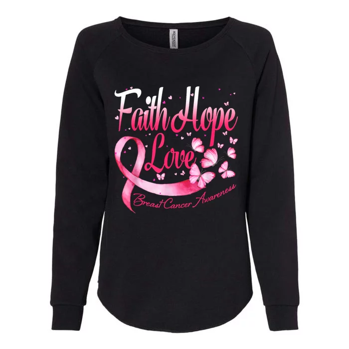 Faith Hope Love Breast Cancer Awareness Butterfly Womens California Wash Sweatshirt