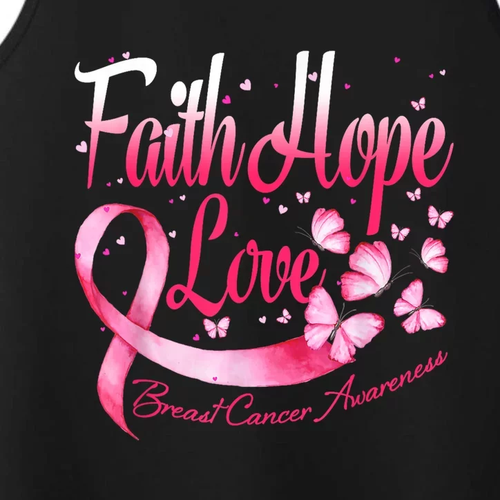 Faith Hope Love Breast Cancer Awareness Butterfly Performance Tank